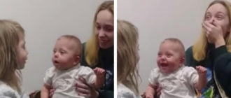 Das Baby bekam ein Hörgerät und hörte zum ersten Mal die Stimme ihrer Schwester