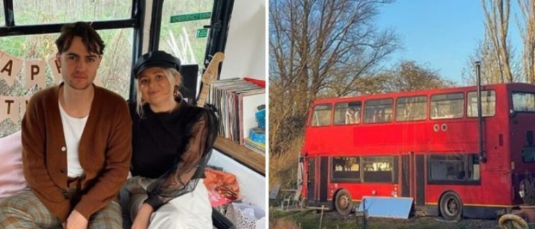 Paar baute den alten Bus in ein zweistöckiges Haus um