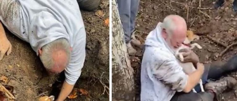 Mann vergießt Freudentränen, nachdem er seinen geliebten Hund gefunden hat