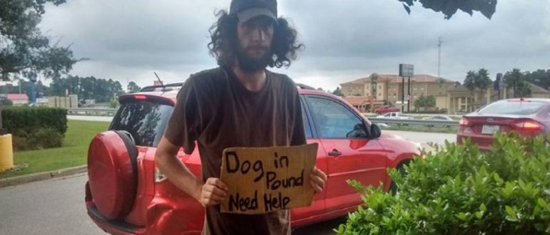 Obdachloser steht vor Walmart und bittet um Hilfe für seinen Hund, und eine Frau kam ihm zu Hilfe (Video)